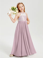 Long Chiffon Bridesmaid Dresses Lace Top Dusk