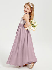 Long Chiffon Bridesmaid Dresses Lace Top Dusk