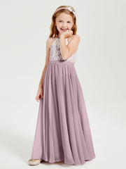 Long Chiffon Bridesmaid Dresses Lace Top Dusk