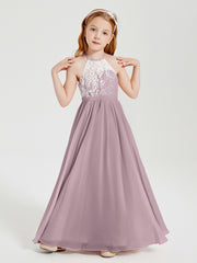 Long Chiffon Bridesmaid Dresses Lace Top Dusk