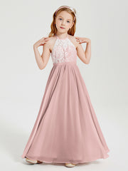 Long Chiffon Bridesmaid Dresses Lace Top Dusty Rose
