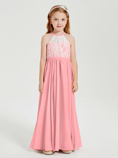 Long Chiffon Bridesmaid Dresses Lace Top Flamingo