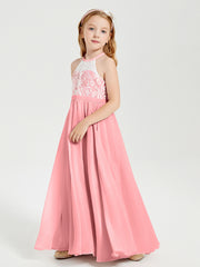 Long Chiffon Bridesmaid Dresses Lace Top Flamingo