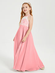 Long Chiffon Bridesmaid Dresses Lace Top Flamingo