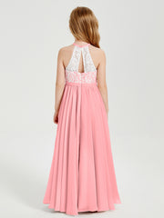 Long Chiffon Bridesmaid Dresses Lace Top Flamingo