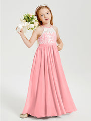 Long Chiffon Bridesmaid Dresses Lace Top Flamingo