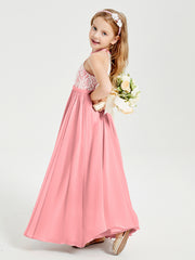 Long Chiffon Bridesmaid Dresses Lace Top Flamingo