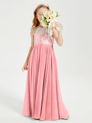 Long Chiffon Bridesmaid Dresses Lace Top Flamingo