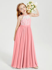 Long Chiffon Bridesmaid Dresses Lace Top Flamingo