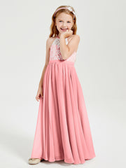 Long Chiffon Bridesmaid Dresses Lace Top Flamingo