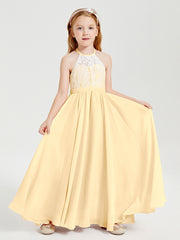 Long Chiffon Bridesmaid Dresses Lace Top Gold