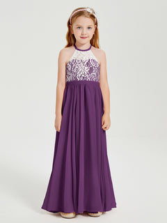 Long Chiffon Bridesmaid Dresses Lace Top Grape