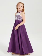 Long Chiffon Bridesmaid Dresses Lace Top Grape