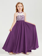Long Chiffon Bridesmaid Dresses Lace Top Grape