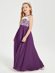 Long Chiffon Bridesmaid Dresses Lace Top Grape