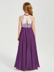 Long Chiffon Bridesmaid Dresses Lace Top Grape