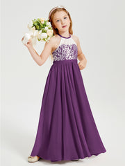 Long Chiffon Bridesmaid Dresses Lace Top Grape