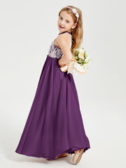 Long Chiffon Bridesmaid Dresses Lace Top Grape