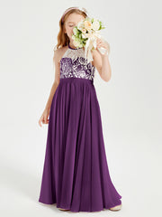 Long Chiffon Bridesmaid Dresses Lace Top Grape