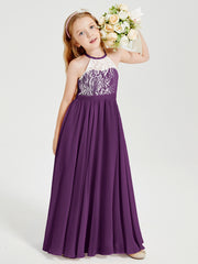 Long Chiffon Bridesmaid Dresses Lace Top Grape