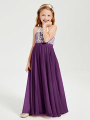 Long Chiffon Bridesmaid Dresses Lace Top Grape