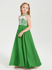 Long Chiffon Bridesmaid Dresses Lace Top Green