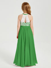 Long Chiffon Bridesmaid Dresses Lace Top Green