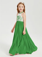 Long Chiffon Bridesmaid Dresses Lace Top Green