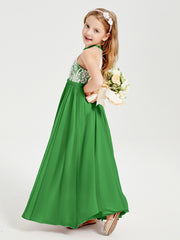 Long Chiffon Bridesmaid Dresses Lace Top Green