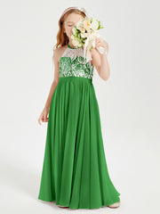 Long Chiffon Bridesmaid Dresses Lace Top Green