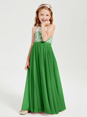Long Chiffon Bridesmaid Dresses Lace Top Green