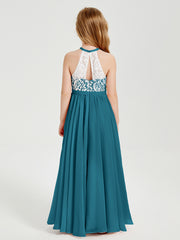 Long Chiffon Bridesmaid Dresses Lace Top Ink Blue