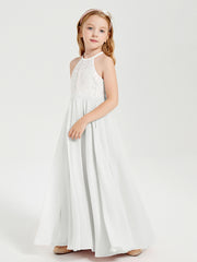 Long Chiffon Bridesmaid Dresses Lace Top Ivory