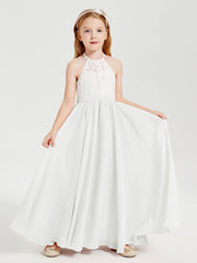 Long Chiffon Bridesmaid Dresses Lace Top Ivory