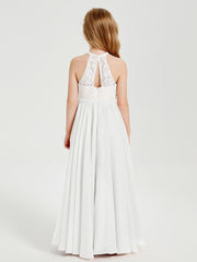 Long Chiffon Bridesmaid Dresses Lace Top Ivory