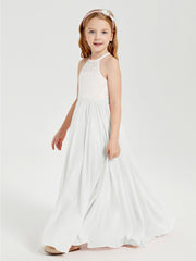 Long Chiffon Bridesmaid Dresses Lace Top Ivory