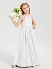 Long Chiffon Bridesmaid Dresses Lace Top Ivory