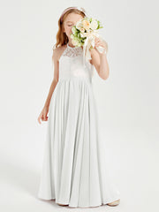 Long Chiffon Bridesmaid Dresses Lace Top Ivory