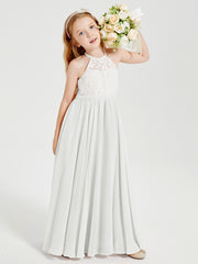 Long Chiffon Bridesmaid Dresses Lace Top Ivory