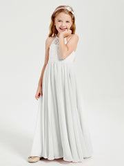 Long Chiffon Bridesmaid Dresses Lace Top Ivory