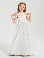 Long Chiffon Bridesmaid Dresses Lace Top Ivory