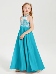 Long Chiffon Bridesmaid Dresses Lace Top Jade