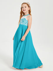 Long Chiffon Bridesmaid Dresses Lace Top Jade