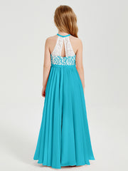 Long Chiffon Bridesmaid Dresses Lace Top Jade