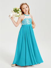 Long Chiffon Bridesmaid Dresses Lace Top Jade