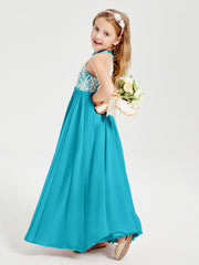 Long Chiffon Bridesmaid Dresses Lace Top Jade