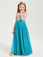 Long Chiffon Bridesmaid Dresses Lace Top Jade