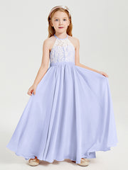 Long Chiffon Bridesmaid Dresses Lace Top Lavender