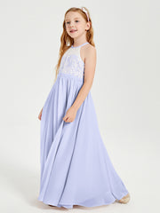 Long Chiffon Bridesmaid Dresses Lace Top Lavender