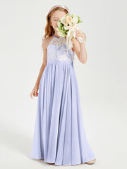 Long Chiffon Bridesmaid Dresses Lace Top Lavender